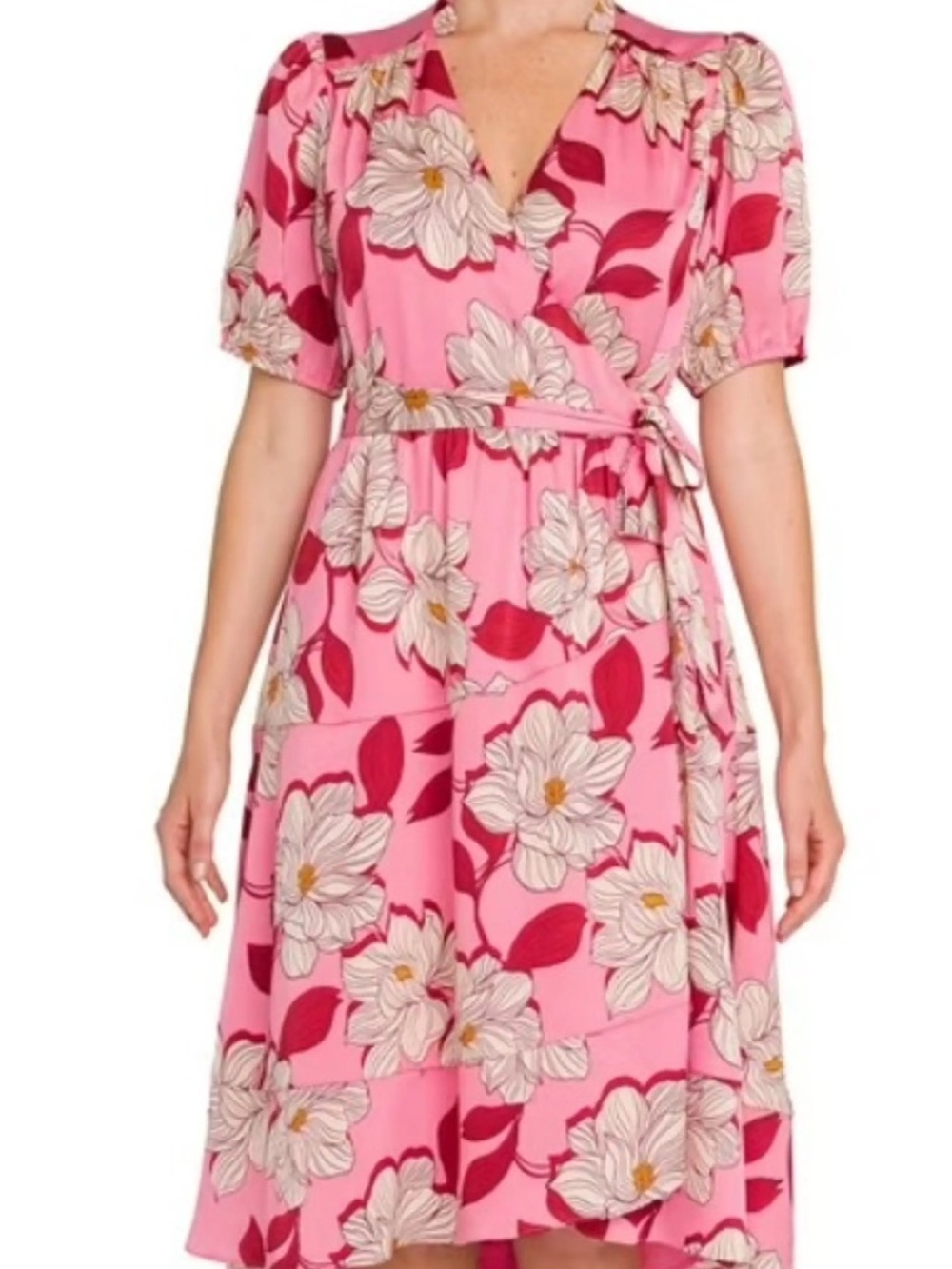 Draper James Pink Floral Wrap Midi Dress